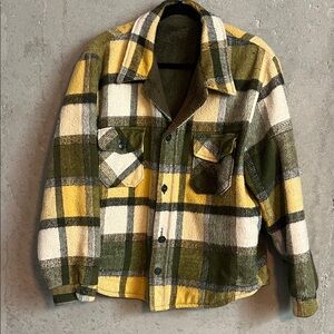 Vintage Wool Plaid Green and Yellow Jacket